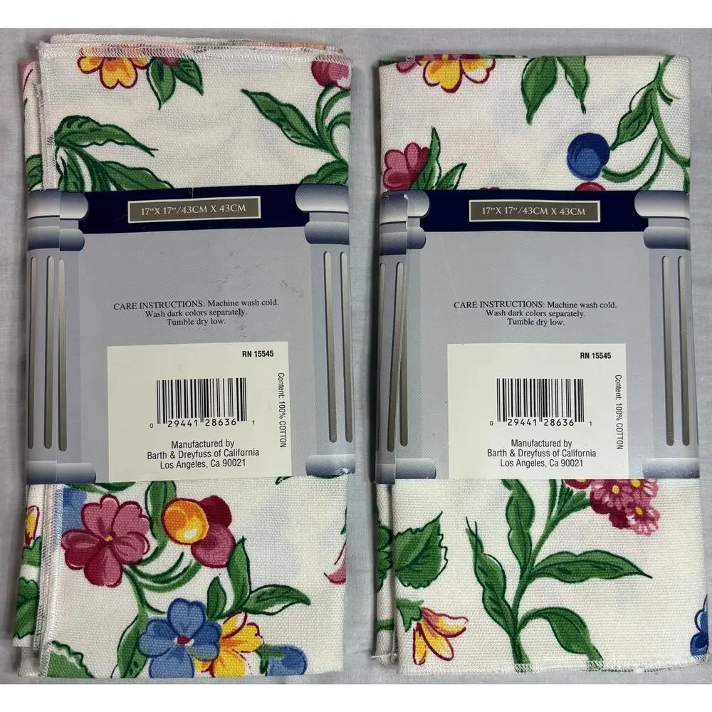 Vintage HomeTrends Select Floral Cloth Napkins 4 Pc Lot 17x17 New